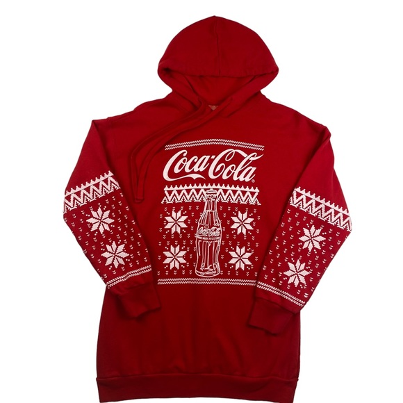Coca Cola Coke Snowflake Ugly Sweater Long Hoodie Sweatshirt - Size SM - Picture 1 of 8